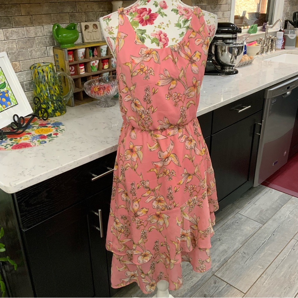 A New Day Pink Floral Asymmetrical Hemline Sleeveless Dress XS Lined